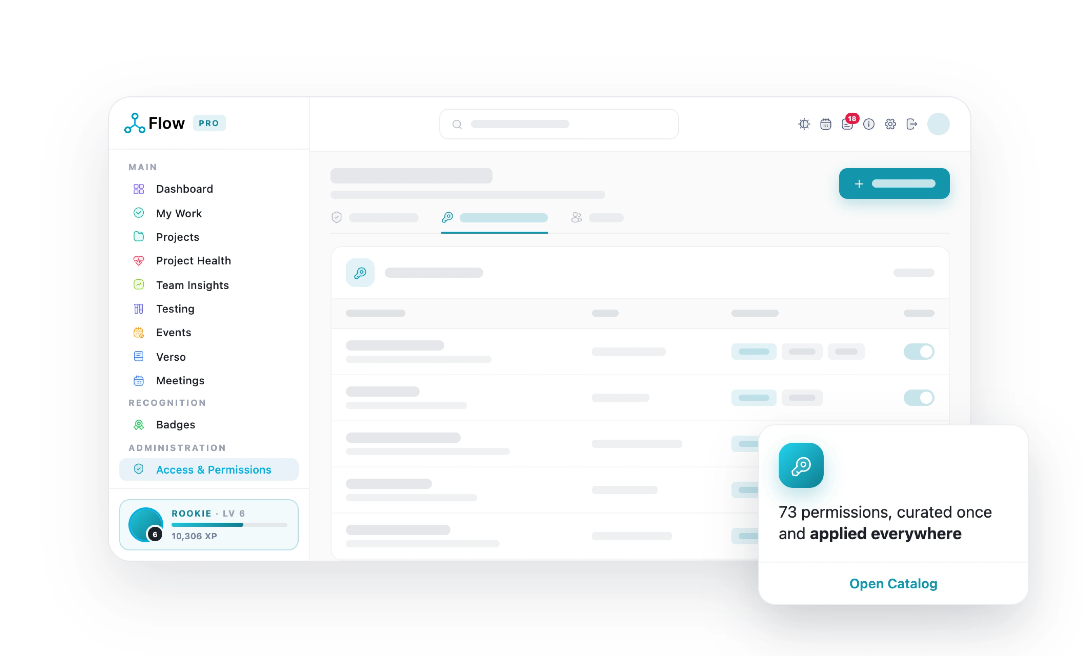 The LivexFlow permission catalogue, a grid of roles against named permissions